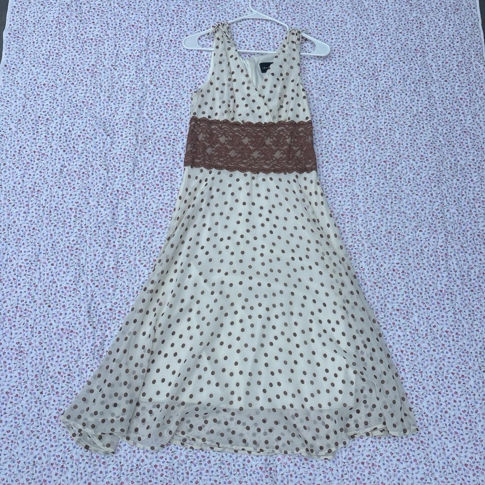 Connected Apparel Cream Dress with Brown Polka Dots